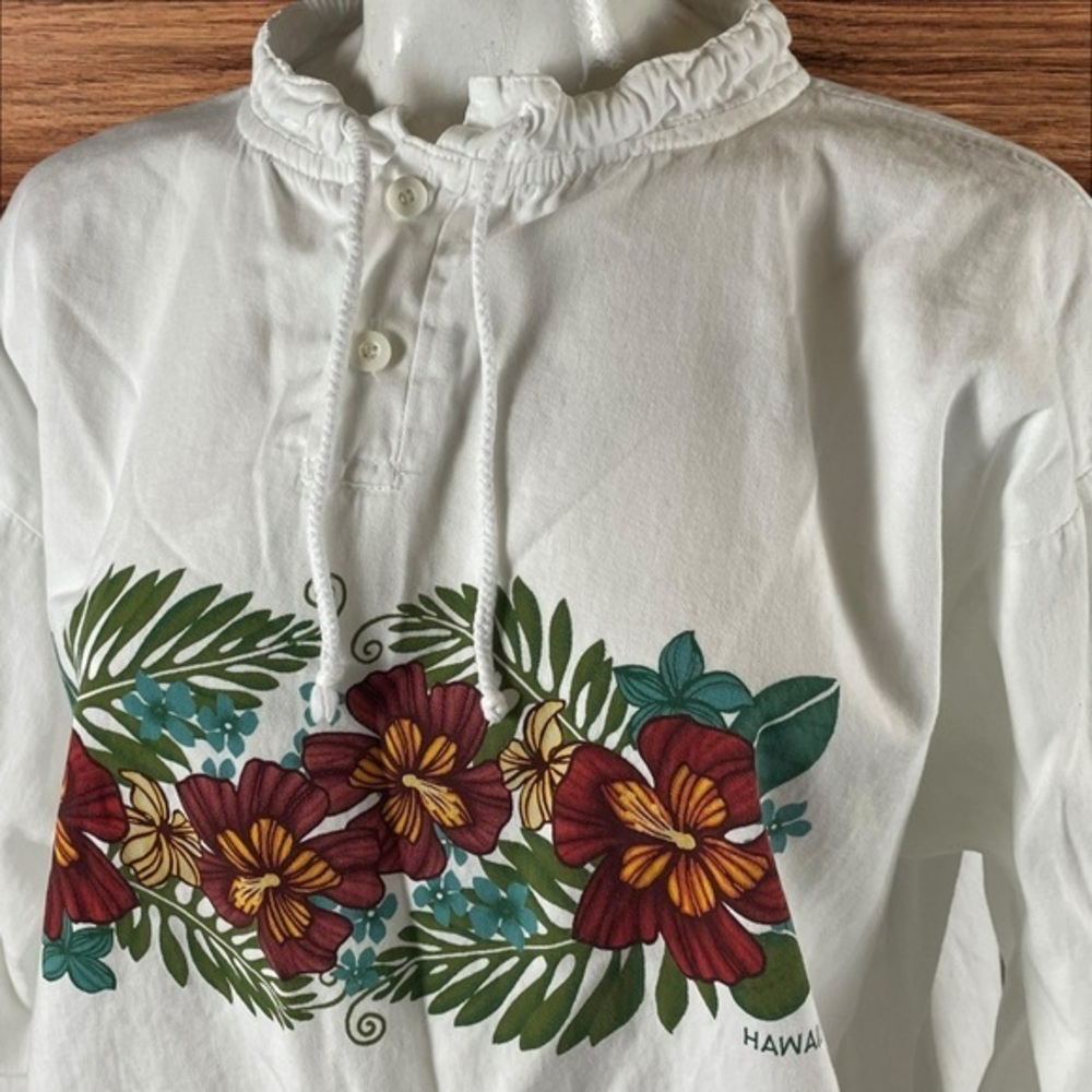 White Hawaiian Floral Long Sleeve Top